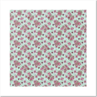 Pink and Green Floral Pattern Posters and Art